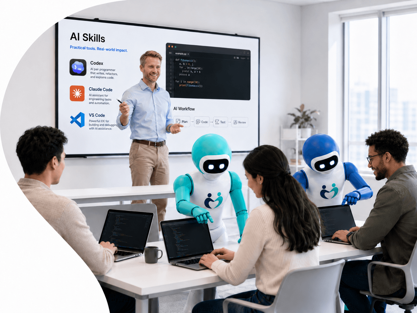 A practical AI training session with Hybrion professionals and AI assistants